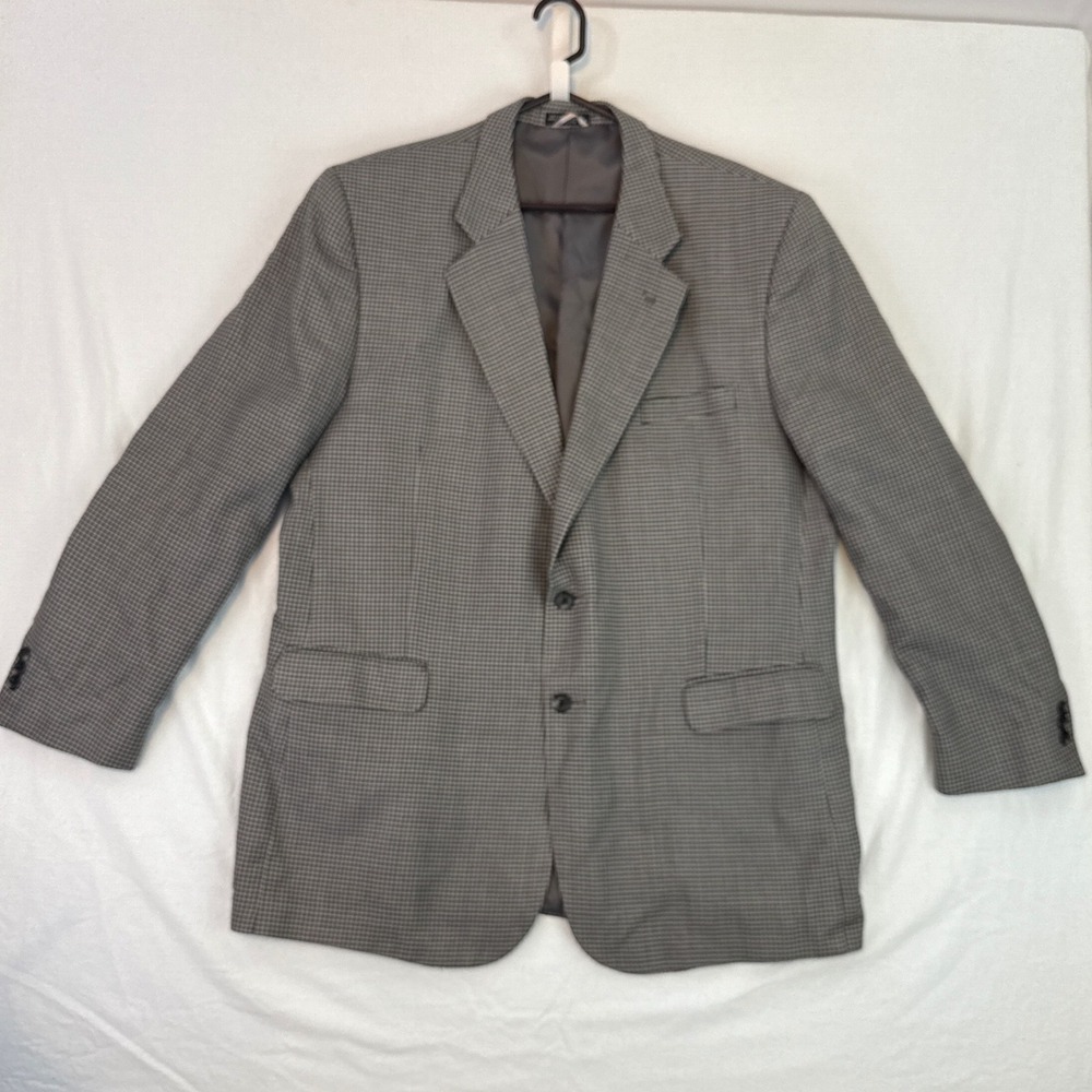 Oleg Cassini Mens Blazer Houndstooth Silk Wool Gray Size 46L Sport Coat, Jacket